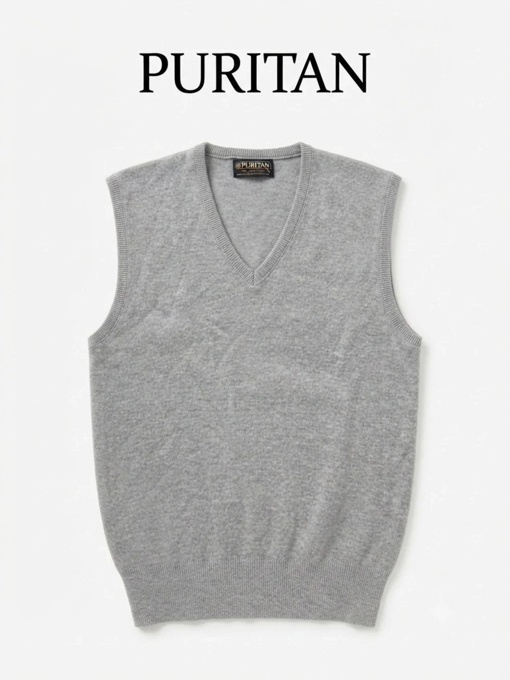 Vintage Puritan Men's Grey V-Neck Sweater Vest Size L